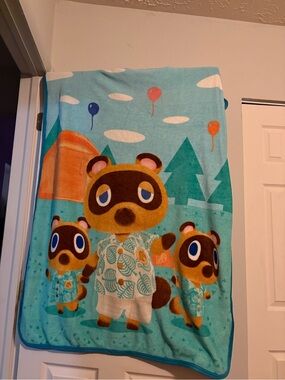Animal Crossing Tom Nook & Twins throw blanket - Aqua